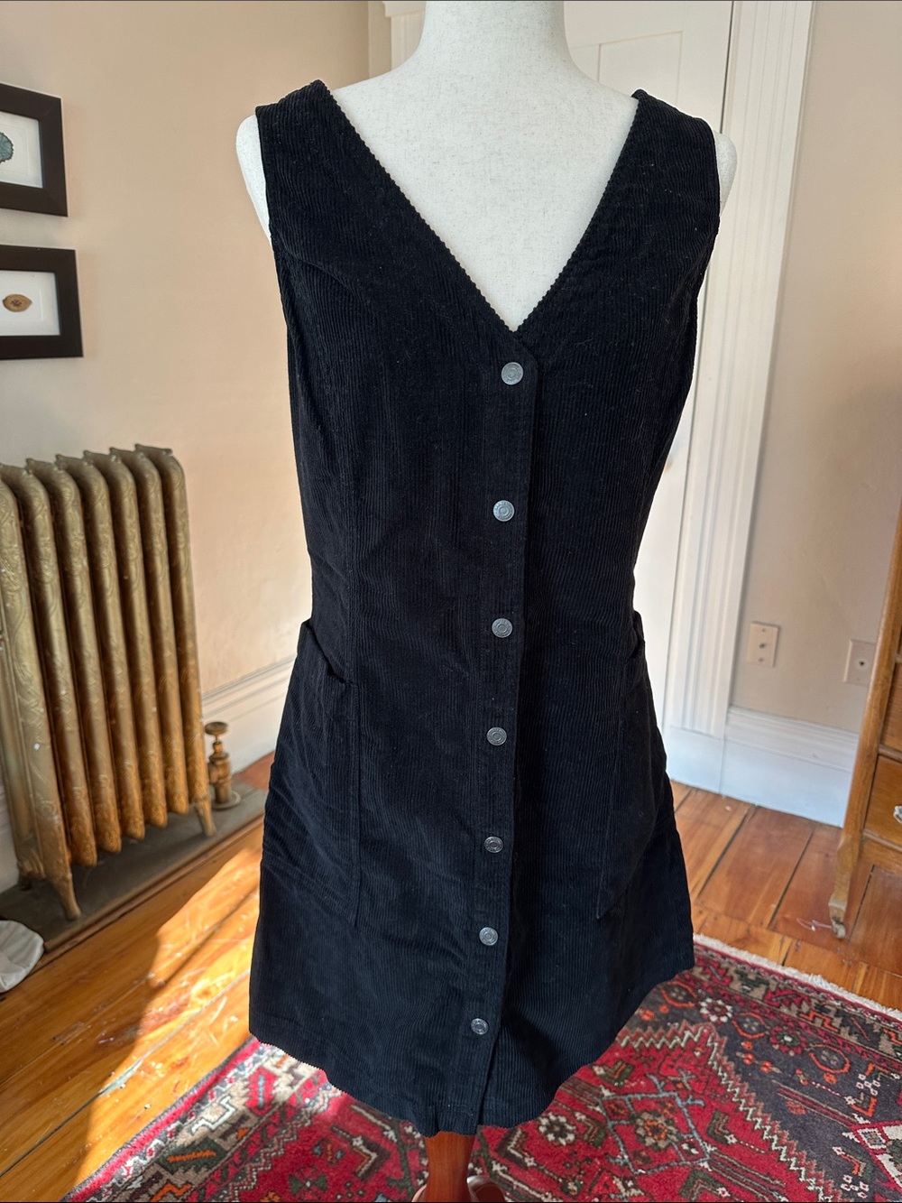 GAP Black Corduroy Snap Front Mini Dress